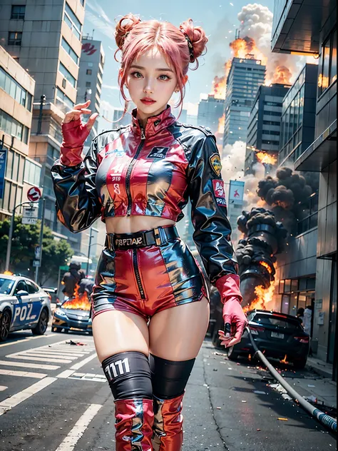 Top Quality, Ultra High Definition, (backlight), (Photorealistic: 1.4), ((Walking)), (Pink updo Hair: 1.3), 1 Girl, (Kpop Idol), (Running Audience), Detailed Face, Contrapposto, , Perfect Anatomy, Cityscape, Professional Lighting, Futuristic Racing Suits, ...