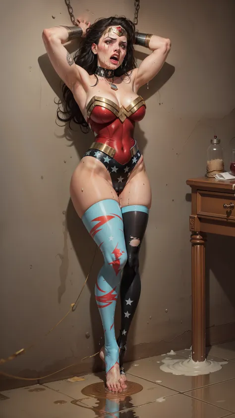 ((She is weakly on her feet)), ((roupas rasgadas, roupas esfarrapadas, Your clothes are torn, your clothes are tattered, his pantyhose are torn)) sem calcinha, no-bra. WONDER WOMAN SUPERHEROINE, (( She is on her back, esmagado entre duas paredes )) maduro,...