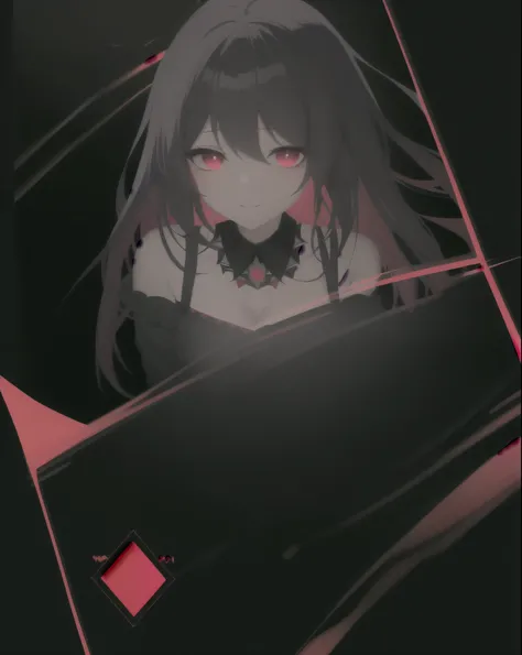 anime girl with red eyes and black shirt with red light, gapmoe yandere grimdark, with red glowing eyes, yandere intricate, demon anime girl, demon girl, gapmoe yandere, with glowing red eyes, portrait gapmoe yandere grimdark, yandere, with red eyes, mika ...