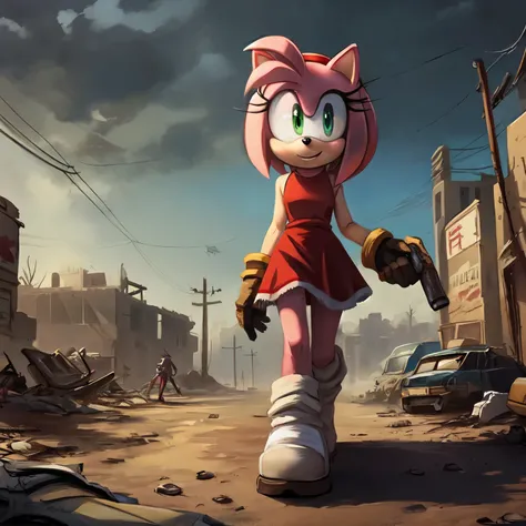 Amy Rose but older and walking in an apocalyptic wasteland