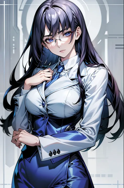 ​masterpiece、top-quality、hight resolution、profetional lighting、anime styled、Details of the face and clothes、Single-color background 、1womanl、Upper body shot from the front、Beautiful busty beauty standing facing the front、(Mature face and body)、Turn your fa...