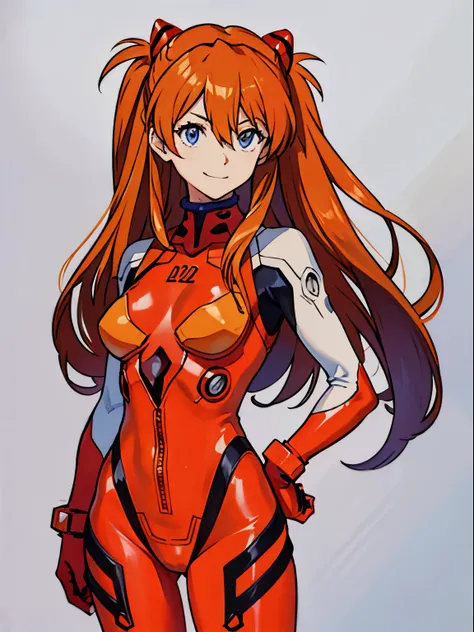 (traditional media:1.6), simple background, 1girl in, Solo, Souryu Asuka Langley, long hair, Orange hair, Interface headset, Red bodysuit, Gravure Pose,a smile, monochrome