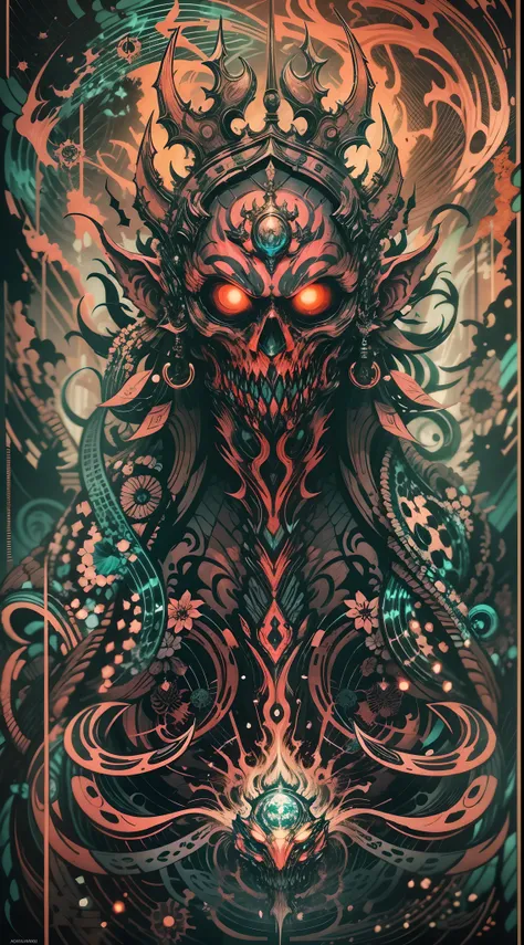 Explosive, otherworldly painting of a shape-shifting deity adorned with the Hp.lovecraft motifs and omnipresent, piercing eyes, a breathtaking amalgamation of fine art and captivating photo collage, mesmerizing poster design:: their appearance exuded the e...