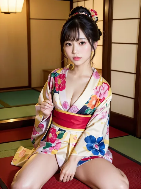 (colorful printed japanese Kimono: 1.2), oiran, high-ranking courtesan, ((of the highest quality, 8K, masterpiece: 1.3, Raw photo)), Sharp Focus: 1.2, (1 AESPA Girl :1.1), SOLO, (Realistic, Photorealistic: 1.37), (Face Focus: 1.1), Cute face, hyperdetailed...