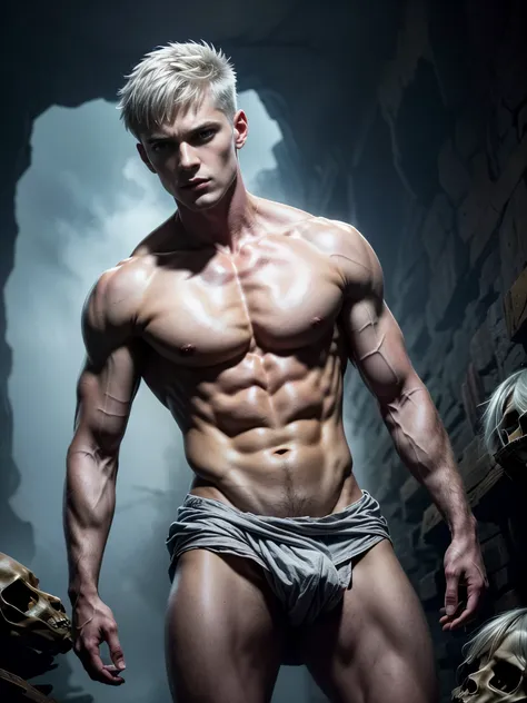 ((masterpiece)),((best quality)),8k, high detailed, ultra-detailed, Stylish Pose, real skin texture, dark cinematic lighting, 21 year-old Italian male model, handsome italian, cute looking, divine look, powerful light blue eyes, Hades god, god of the under...