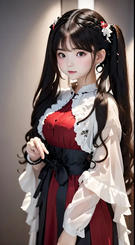 parfect anatomy、top-quality、masuter piece、ultra-detailliert、8ｋ、Correct depiction of the human body、Full Body Angle、Delicately drawn face、Woman with a pretty face、Gothic Lolita Fashion、Black Gothic Lolita Fashion、Black and white costume、Beautiful silky silv...