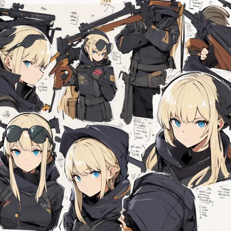 ​masterpiece, top-quality, high_resolution, fine detailed, highly detailed and beautiful, Distinct_image, 1 rapariga, 独奏, (huge-breasted), (tits out),(Blonde Long)、military outfits、Sniper rifle