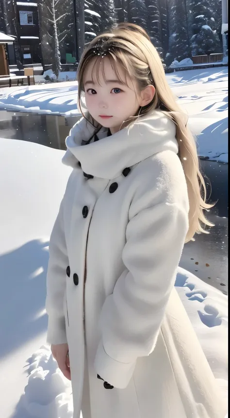 girl walking in the snow、Heavy snowfall areas、真っ白いsnowscape、Perfect cold protection、pure white military equipment、White knitwear、Shining eyes、Detailed clothing、Super Detail、top-quality、ultra-detailliert、masuter piece:1.3、hight resolution、８ｋ、plein air、snows...