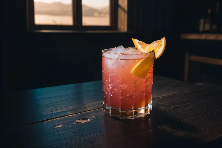 In ultra realistic detailed style, stunning delicious paloma cocktail of pink grapefruit, mixed in the  rustic bar, use salt in ribbet  glass to decorate, classic aesthethic slim lemon slide, a side a tequila bottle,  intricate composition, impressive prof...