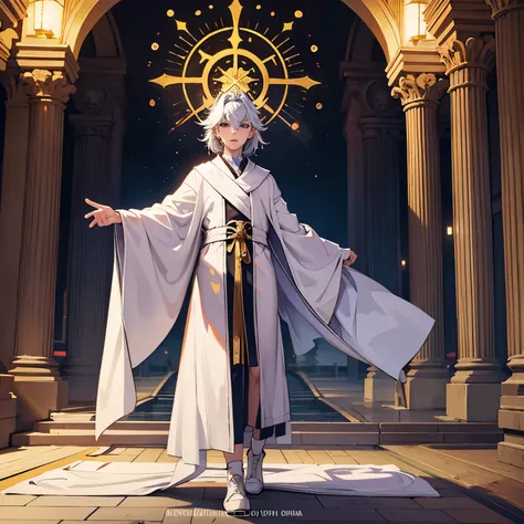 An all powerful deity beyond existence itself he is a male SO MAKE HIM A MALE please and he wears a white robe