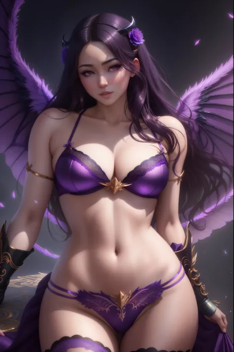 a close up of a woman in a purple lingerie with wings, extremely detailed artgerm, artgerm ; 3d unreal engine, beautiful succubus, as seen on artgerm, artgerm detailed, artgerm and rossdraws, ig model | artgerm, 2. 5 d cgi anime fantasy artwork, style of a...