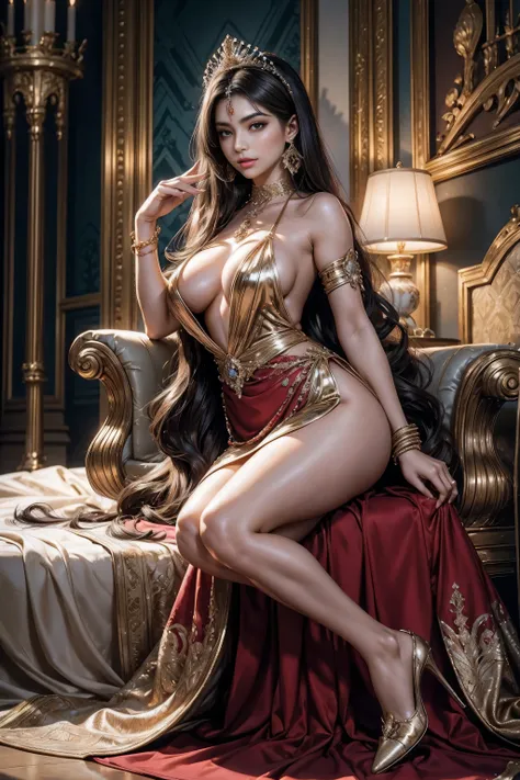 A very sexy and beautiful ancient Persian girl,A very mature and beautiful girl,Sexy mature royal sister,Royal sister temperament,Supermodel temperament,persian noble气质,Alone,in ancient palace,Decorate your bedroom in ancient Persian style,Burgundy toastin...