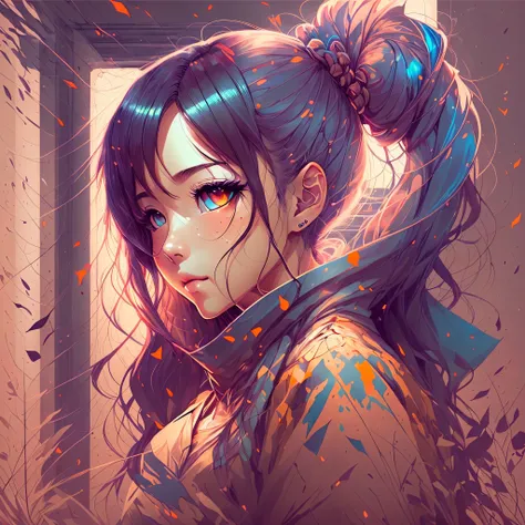 ink anime art, 64K, vivid Colorful ponytail hair, Colorful eye, lighting, art by makoto shinkai --auto --s2