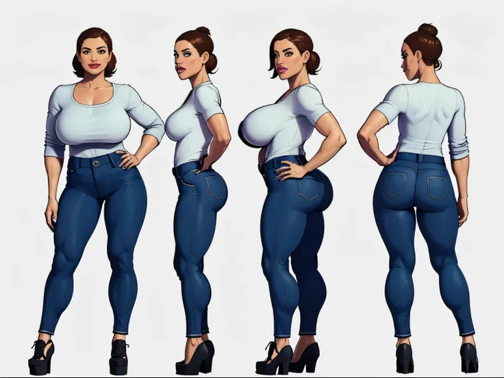 ((masterpiece)),(((best quality))),((character design sheet)), ((full body view)), Asian American milf with absurdly huge tits wearing mom jeans and low cut shirt:1.3, shiny skin, scribbles and marks,(puffy lips:1.4), rough sketches, pose, 8k,16k, ( backgr...