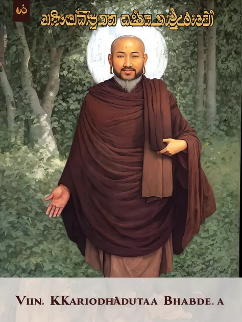 there is a painting of a monk in a brown robe, portrait of monk, full body picture of a male monk, inspired by Kamāl ud-Dīn Behzād, monk, inspired by Bohumil Kubista, bodhisattva, jaya su berg, full portrait, inspired by Kailash Chandra Meher