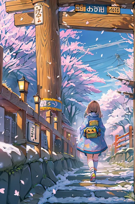 huge-breasted、kawaii、(Sunny Clothes)、torii gate,((Oblique angle))、{{close up to face}}、eye closed、bbw、thick thight、big butts、Ultramammy, Winter days, Anime Background Art, japanese art style, beautiful anime scene,detailed scenery - width 672, Background a...