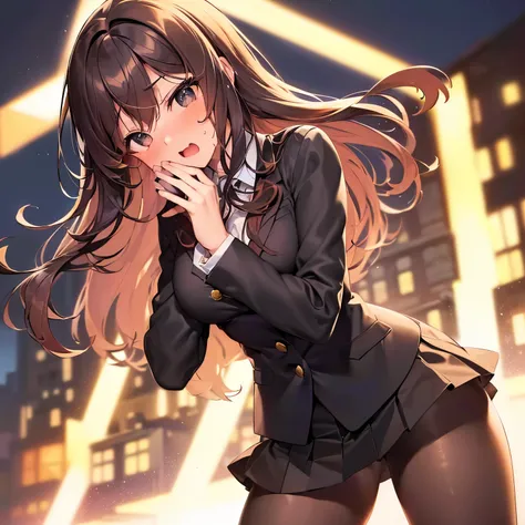 ((solo), ((city)), ((night)), ((high resolution)), ((best quality)), ((masterpiece)), ((super fine illustration)), ((4k)), ((highly detailed beautiful face and eyes)), ((black eyes)), ((beautiful high school student)), slim body, best body line, beautiful ...