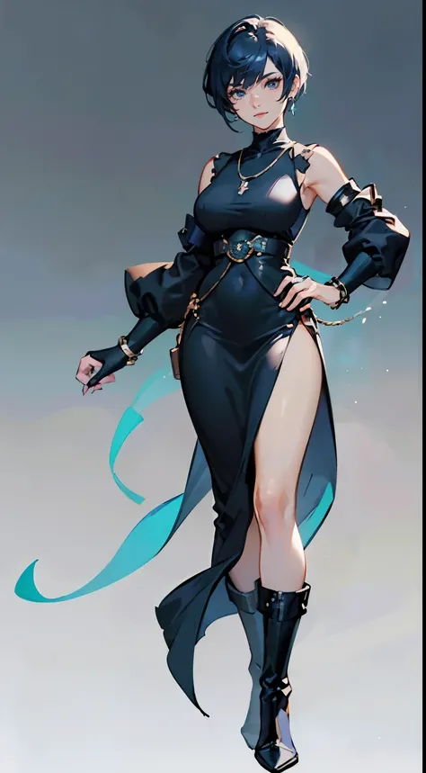 ((masterpiece,best quality,8k,highres)),((character concept art)), 1 female, middle-age female, merchant guild leader, 168cm height, extraordinary gorgeous, charming, (gentle smile), shapely breasts, hourglass body shape (muscular), ultra finely detailed e...