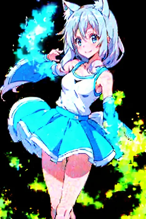 (​masterpiece), (Highest quality anime illustrations), (Supervision), one girls, 独奏, Silver-haired beautiful girl, Anime Loli, Cat eared loli, petite loli, light blue and white tennis wear, Short tank top, Smiling smile, discreet breasts, open stance, thig...