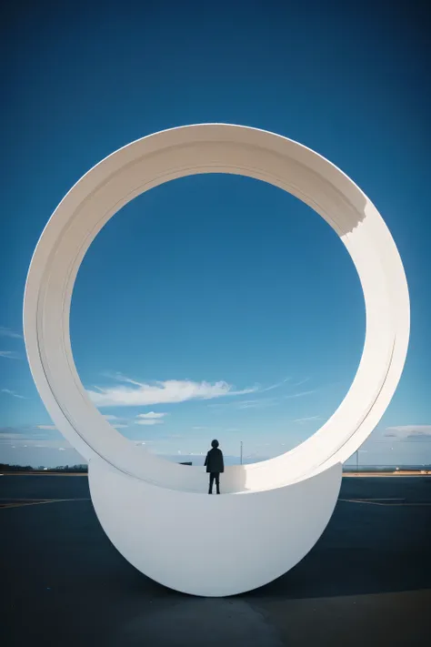 many people standing，is round，There is the sky，symetrical composition