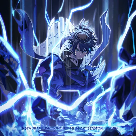 Anime character with lightning in the background, !!Beautiful!!, badass anime 8 k, dark pit, Estilo de Arte Demon Slayer, Beautiful!!!, digital advanced anime art ", Anime Wallaper, anime epic artwork, Beautiful!!, Epic anime style, arte de anime digital d...