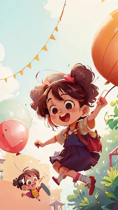 poster for , The children, In the amusement park, A little girl holding a balloon, Happy, jumpping, Happy --v 6