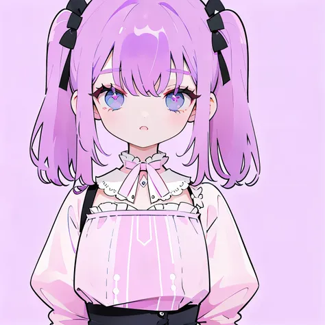 purple hair, pink clothes, Simple background,  Upper torso,  lolita