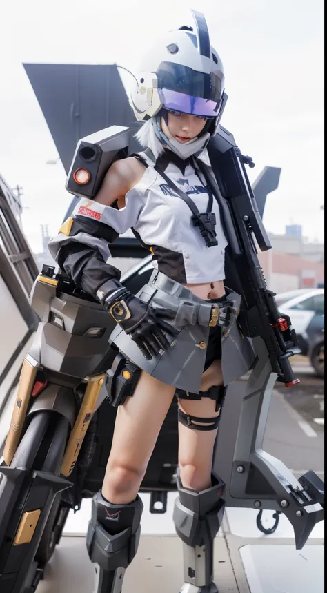 anime character with a gun and a helmet on standing next to a vehicle, fine details. girls frontline, from arknights, cyberpunk anime girl mech, cushart krenz key art feminine, best anime 4k konachan wallpaper, from girls frontline, girl in mecha cyber arm...