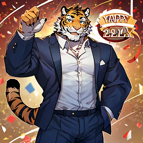 uncle tiger，smiling expression，New Year&#39;s background