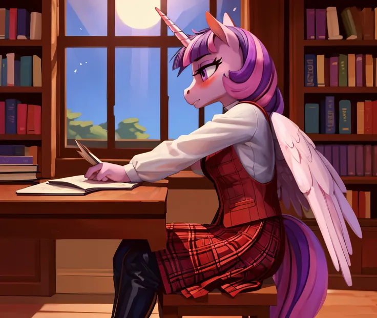 [twilight sparkle], [Uploaded to e621.net; (Pixelsketcher), (mayosplash), (wamudraws)], [uploaded to twitter.com; (@senip)], ((masterpiece)), ((HD)), ((high res)), ((solo portrait)), ((full body)), ((side view)), ((furry; anthro horse)), ((detailed fur)), ...