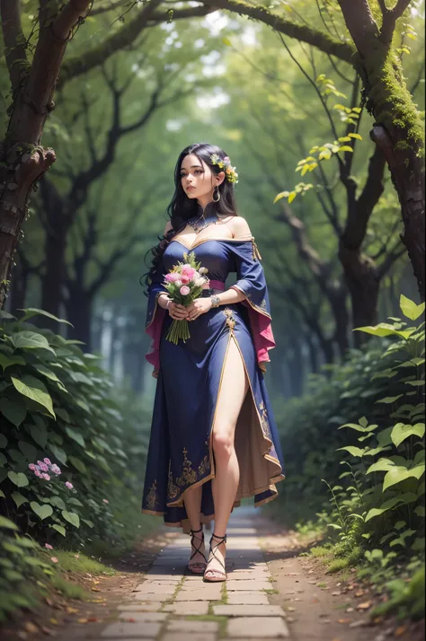 (a girl in a garden),gemstone-encrusted,standing on a moonlit altar,breathtaking beauty,dreamy,fantasy-like setting,mystical atmosphere, ethereal landscape,blurry boundaries between reality and fantasy,(best quality,4k,8k,highres,masterpiece:1.2),ultra-det...