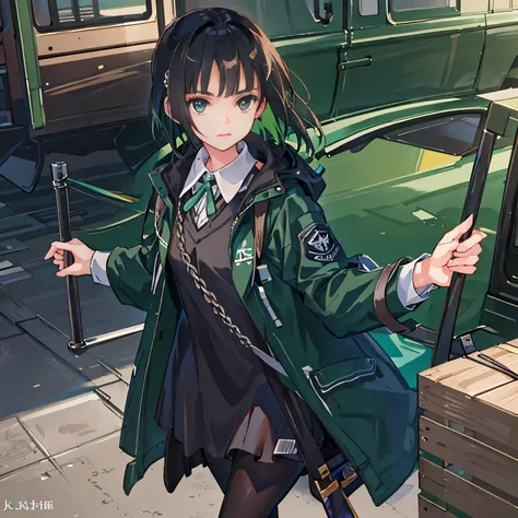 1girl in, jaket, Sateen, plein air, parka, オープンjaket, chain, rucksack, Look at another one, hair messy, Trending on ArtStation, 8K分辨率, Highly detailed and anatomically correct, Sharp Images, digitial painting, concept-art, trending on pixiv, style of makot...