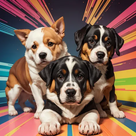 Saint Bernards in the style of Lisa Frank