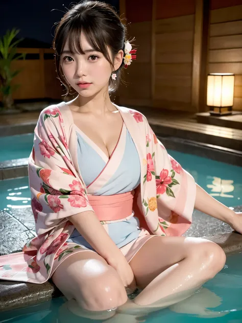 (colorful printed japanese Kimono: 1.2), ((of the highest quality, 8K, masutepiece: 1.3, Raw photo)), Sharp Focus: 1.2, (1 AESPA Girl :1.1), Solo, (Realistic, Photorealistic: 1.37), (Face Focus: 1.1), Cute face, hyperdetailed face, short messy hair, updo, ...