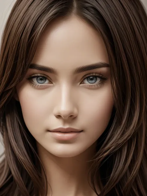 create a realistic portrait of a woman with captivating eyes and delicate features