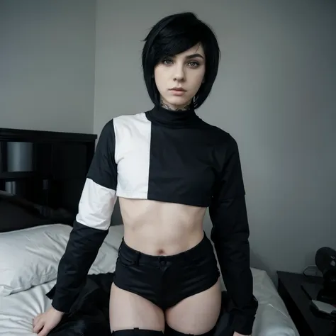 young emo boy, emo boy who has femnine face, femboy, with black hair, short hair, dark blue hair, femboy, young emo boy, hot, se...