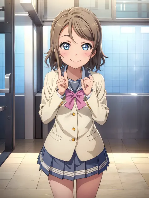 (((pixel-perfect, detail-perfect))), solo, 1girl, you watanabe, uranohoshi school uniform, bowtie, looking at viewer, smile