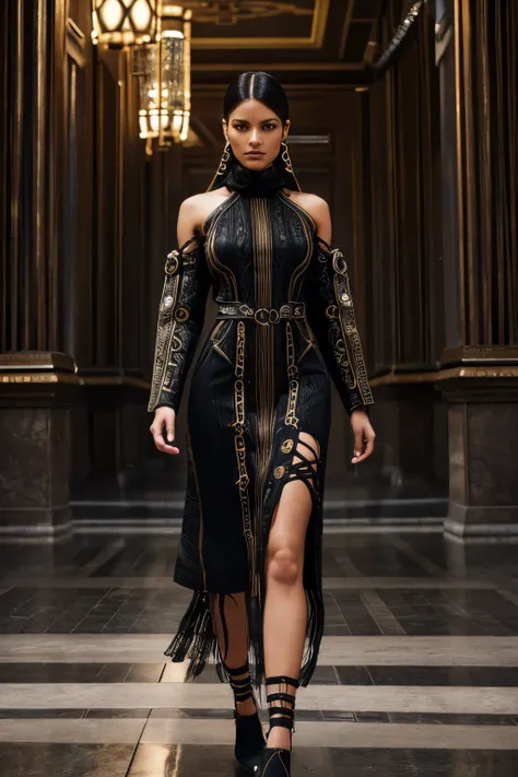 breathtaking, luxury product style fashion editorial style biomechanical hacker shaman sisterhood of cables cable dress nterwoven with biomechanical filigre:3 , high fashion, trendy, stylish, editorial, magazine style, professional, highly detailed, elegan...