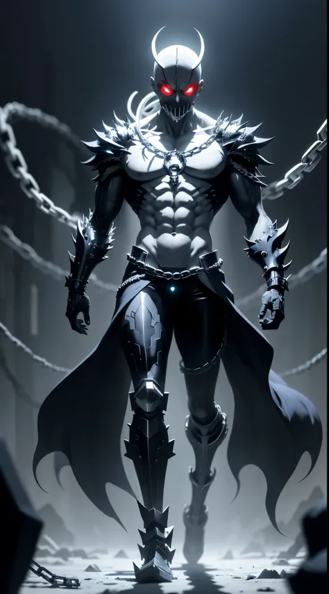 personaje de anime con cadenas y cadenas alrededor del cuello, Badass Anime 8K, Mejor fondo de pantalla de Anime 4K Konachan, epic anime style, esqueleto encadenado, Este personaje tiene crioquinesis, an epic anime of an energy man, chaos nightmare ❄️ amou...