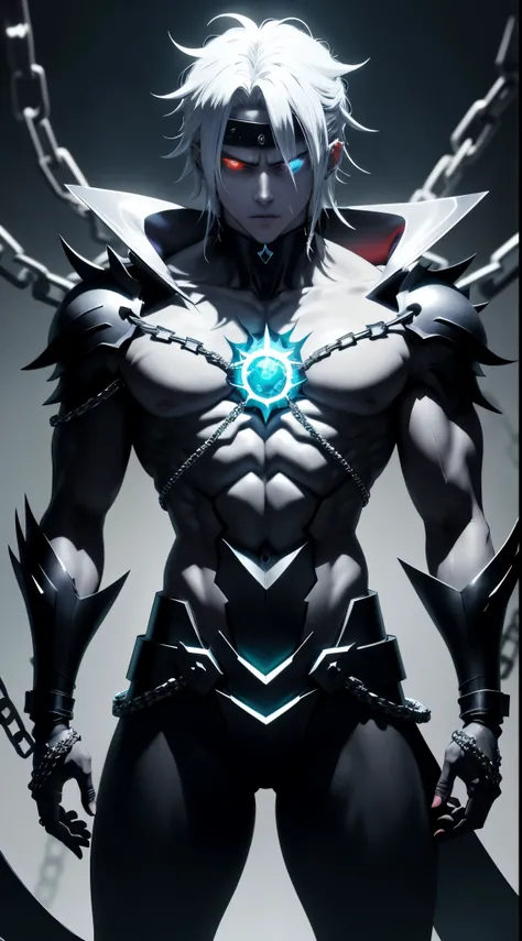 personaje de anime con cadenas y cadenas alrededor del cuello, Badass Anime 8K, Mejor fondo de pantalla de Anime 4K Konachan, epic anime style, esqueleto encadenado, Este personaje tiene crioquinesis, an epic anime of an energy man, chaos nightmare ❄️ amou...