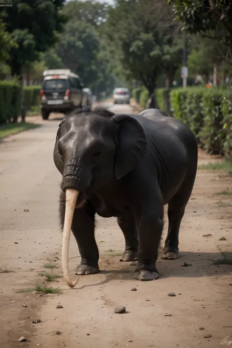 un elefante con una hormiga arriba