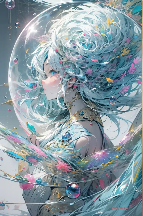 (masterpiece, top quality, best quality, official art, beautiful and aesthetic:1.2), (1 naked girl:1.2), cute, extreme detailed,(abstract:1.4, fractal art:1.3),(silver and blue_hair:1.1), blue eyes,colorful,highest detailed, Beautiful girl trapped inside a...