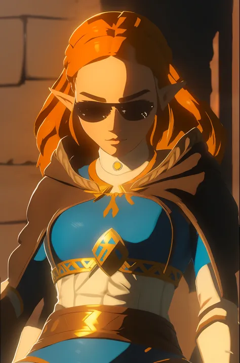 "A rap music video solo hip hop gangtsa shot featuring  zelda with a mean stern expression recline in a badass brash smug smirk !" DealWithIt sunglasses