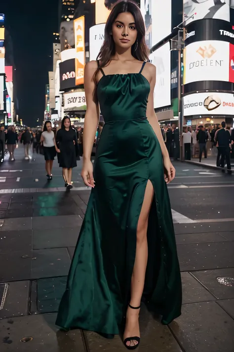 a woman in a green dress posing for a picture, green dress, full body green dress, dark green dress, wearing an elegant dress, wearing a cocktail dress, sexy gown, wearing a formal dress, she wears a dark green dress, wearing an evening gown, sexy dress, s...