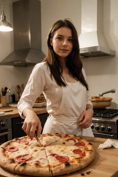 A pizza maker showing a gorgeous neapolitan pizza