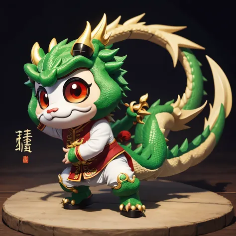 text:“2024”,  masterpiece, (chibi, super deformed, full body), cute Chinese dragon, threatening