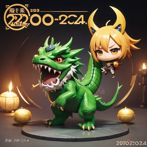 (text:“2024”:1.4),  masterpiece, (chibi, super deformed, full body, 3D), cute Chinese dragon, threatening