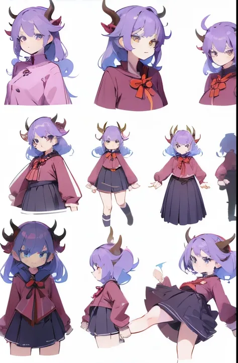 A girl wearing clothes with a dragon drawn on them　multipile poses and expressions