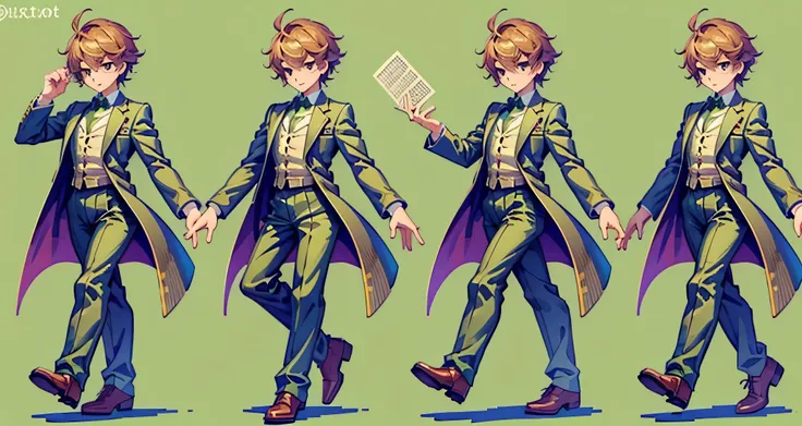 PixelArt, ((sprite sheet)), (green background), (1boy), ((male school uniform)), walking, short hair, brown hair, black uniform