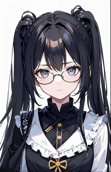 Dark yellow twin ponytails，Hair appears as a whole，But there is a sense of black attachment，Star decoration，Meteor decoration，With black glasses，There is a deceptive look in the eyes，Girl but very handsome，There is a sense of contempt in his eyes，黑黄的冲锋衣有着S...